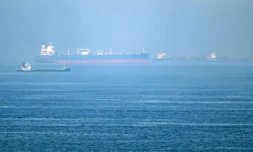 Des bateaux cargo au large du port de Khor Fakkan dans l'émirat de Sharjab, le long du golfe d'Oman, le 19 juin 2026 aux Emirats arabes unis ( AFP / - )