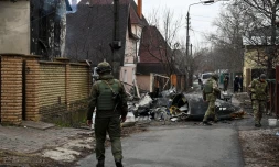 Manifestation de soutien à l'Ukraine à Times Square à  New York, le 24 février 2022