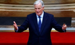 Le Premier ministre Michel Barnier à Matignon, lors de la passation de pouvoir, le 5 septembre 2024, à Paris ( POOL / STEPHANE DE SAKUTIN )