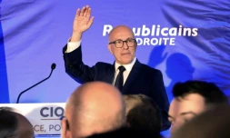 Le président des Républicains (LR), Eric Ciotti, lors de la soirée électorale aprÚs les premiers résultats du second tour des élections législatives, le 7 juillet 2024 à Nice ( AFP / Valery HACHE )