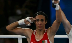 L'Algérienne Imane Khelif aprÚs sa victoire contre la Chinoise Yang Liu en finale olympique des -66kg à Paris, le 9 août 2024 AFP Mauro PIMENTEL