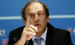 Michel Platini, le 28 août 2015 à Monaco aprÚs le tirage au sort de l'Europa League