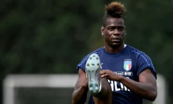 L'attaquant international italie Mario Balotelli à l'entraînement le 3 juin 2018 lors du match face aux Pays-Bas à Vinovo