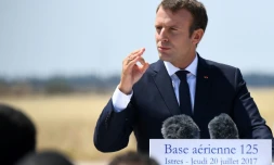 Le président Emmanuel Macron, lors d'un discours sur la base aérienne d'Istres (Bouces-du-Rhône), le 20 juillet 2017