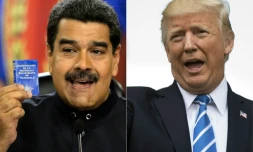 Donald Trump (d) a évoqué une éventuelle option militaire au Venezuela, où le président Nicolas Maduro (g), mis au ban de la communauté internationale, avait promis la veille de répondre "les armes à la main" à une agression américaine.