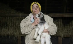 L'agricultrice Dominique Raud pose pour une photo dans son exploitation à Herran, dans le département de la Haute-Garonne, le 13 avril 2026