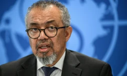 Le directeur général de l'OMS, Tedros Adhanom Ghebreyesus, lors d'une conférence de presse sur l'épidémie d'Ebola en RDC et en Ouganda, le 20 mai 2026 à GenÚve