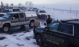 Un véhicule de police aux abords du parc national Malheur, le 6 janvier 2016 près de Burns, dans l'Oregon