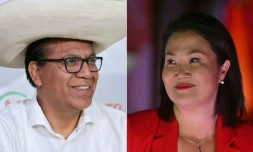 Montage d'images réalisé le 5 juin 2026 montrant la candidate de droite Keiko Fujimori et le candidat de gauche Roberto Sanchez, qui s'affronteront au second tour de l'élection présidentielle au Pérou