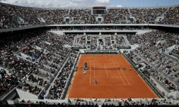 Vue aérienne du court central Philippe Chatrier de Roland-Garros, le 8 juin 2019
