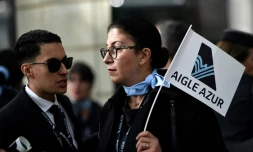 Des employés d'Aigle Azur manifestent devant le ministère des Transports lundi 9 septembre 2019 à Paris