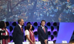 La délégation de Paris 2024: Laura Flessel, Denis Masseglia, Anne Hidalgo et Tony Estanguet à la 131e session du CIO à Lima, le 13 septembre 2017 