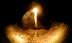 Tir d'une fusée Soyouz le 19 mars 2016 depuis la base spatiale de Baïkonour