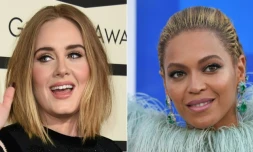 Montage photo réalisé le 6 décembre 2016 des chanteuses Beyoncé (D) et Adele (G)