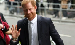 Le prince Harry arrive à la Haute Cour de Londres au deuxième jour du procès contre un tabloïd, le 7 juin 2023 
