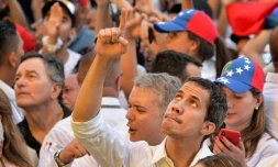 L'opposant vénézuélien Juan Guaido pendant le concert "Venezuela Aid Live" organisé à Cucuta, en Colombie, le 22 février 2019