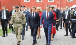 Le prince héritier Fredrik de Danemark et son épouse la princesse Mary accueillent le président français Emmanuel Macron et sa femme Brigitte Macron, à Copenhague, le 28 août 2018