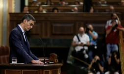 Le Premier ministre espagnol Pedro Sánchez s'exprime devant les députés à Madrid, le 24 juin 2026