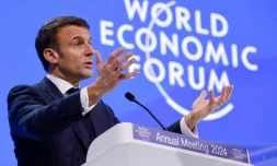 Le président français Emmanuel Macron lors de son discours au Forum économique mondial à Davos le 17 janvier 2024