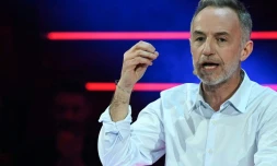 Le candidat de la "gauche unie" à la mairie de Paris, Emmanuel Grégoire, lors d'un meeting à Paris, le 12mars 2026