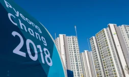 Vue générale du village olympique à Gangneung, pour les Jeux de Pyeongchang en Corée du Sud, le 25 janvier 2018