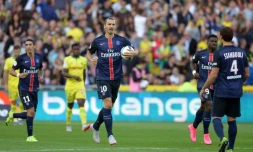 La star Zlatan Ibrahimovic après avoir signé l'égalisation du PSG contre Nantes, le 26 septembre 2015 à La Beaujoire