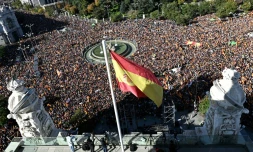 Manifestation contre un projet de loi d'amnistie des dirigeants et militants séparatistes catalans, à Madrid, le 18 novembre 2023