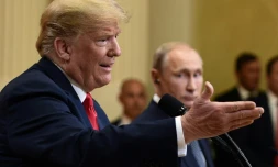 Donald Trump donne une conférence de presse conjointe avec Vladimir Poutine à Helsinki, le 16 juillet 2018