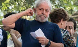 L'ex-président brésilien Luiz Inacio Lula da Silva, incarcéré depuis plus d'un an et demi pour corruption, à Sao Paulo le 7 avrl 2018