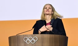 L'ancienne nageuse zimbabwéenne Kirsty Coventry, élue à la présidence du CIO, le 20 mars 2025 à Costa Navarino, en Grèce