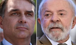 Le sénateur conservateur Flavio Bolsonaro le 7 octobre 2026 (gauche) et le président de gauche Lula le 12 mars 2026 (droite)