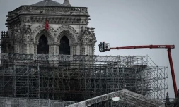 Début des opérations préparant le démontage de l'échafaudage de Notre-Dame, le 8 juin 2020