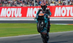Le Français Fabio Quartararo (Yamaha-SRT) lors des qualifs pour le GP de Valence, sur le circuit Ricardo Tormo, le 16 novembre 2019  