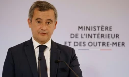 Le ministre français de l'Intérieur Gérald Darmanin lors d'une conférence de presse sur le dispositif de sécurité pour la Coupe du monde de rugby 2023, à Paris, le 6 septembre 2023