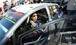 La joie du Français Sébastien Ogier (M-Sport Ford) après sa 5e victoire consécutive dans le Rallye Monte-Carlo, le 28 janvier 2018 à Monte-Carlo