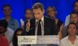 L'ex-président et candidat à la primaire de droite, Nicolas Sarkozy, lors de son premier meeting à Chùteaurenard, le 25 août 2016