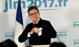 Le candidat de la France Insoumise à l'élection présidentielle, Jean-Luc Mélenchon, le 23 avril 2017 après l'annonce des résultats du premier tour, à Paris 