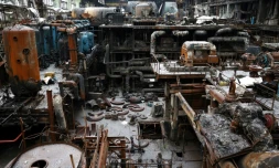 La salle des turbines d'une centrale thermique endommagée par une attaque de missiles russes, dans un lieu non divulgué en Ukraine, le 5 décembre 2024