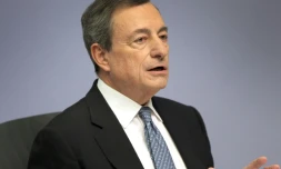 Mario Draghi annonce l'abandon du programme de rachats d'actifs, devant la presse à Francfort-sur-le-Main, en Allemagne, le 13 décembre 2018