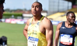 Jimmy Vicaut à l'issue du 100 m lors des Championnats de France Elite, à Albi, le 6 juillet 2018