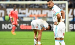 La déception du capitaine de Marseille Dimitri Payet à la fin du match perdu face à Rennes au Vélodrome, le 10 septembre 2017