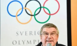 Le président du Comité international olympique (CIO), Thomas Bach, en conférence de presse, le 16 mars 2018 à Are en Suède