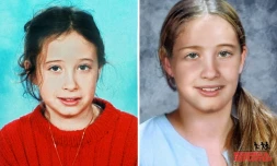 Montage d'une photo d'Estelle Mouzin (G), issue de l'avis de recherche lors de sa disparition en 2003 et d'une photo distribuée par la police à la presse le 19 janvier 2010 la représentant vieillie