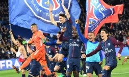 Les joueurs du Paris SG champions de France après leur victoire sur Monaco 7-1 le 15 avril 2018