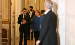 Le président Emmanuel Macron et la chancelière allemande Angela Merkel à l'Elysée, le 13 octobre 2019. 
