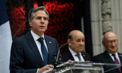 Antony Blinken (gauche) et Jean-Yves Le Drian à Washington le 14 juillet 2021