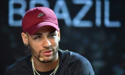 L'attaquant vedette du PSG Neymar lors d'un événement promotionnel, le 17 avril 2018 à Sao Paulo