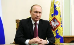 Vladimir Poutine lors d'une allocution télévisée sur la Syrie, le 22 février 2016 à Moscou