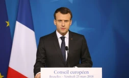 Emmanuel Macron lors d'une conférence de presse à l'issue d'un sommet européen à Bruxelles, le 23 mars 2018