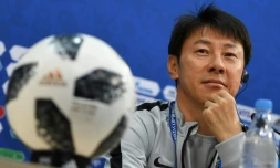 Le sélectionneur de la Corée du Sud Shin Tae-yong en conférence de presse, le 17 juin 2018 à Nizhny Novgorod 